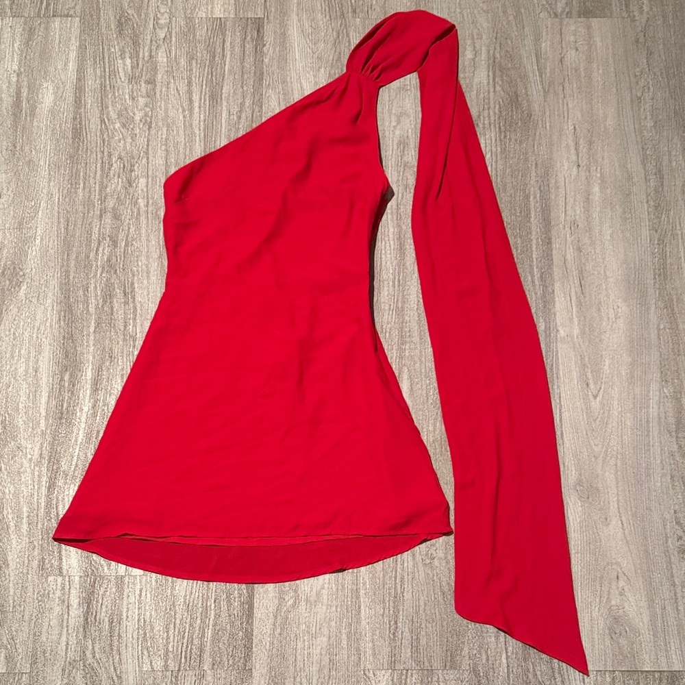 Lulu's One-Shoulder Red Draped Sash Dress
